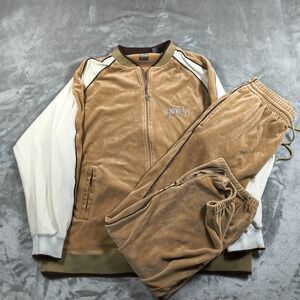 Vintage Enyce Velour Tracksuit Men XL Brown Colorblock Sweatsuit 90s Y2K Hiphop